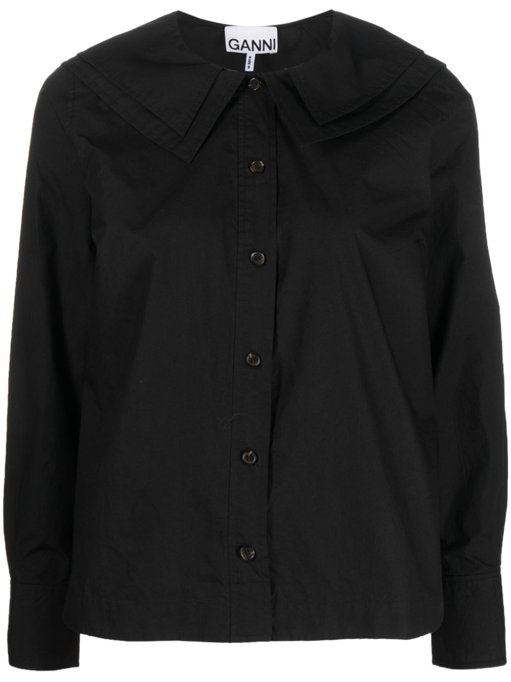 Layered bib-collar cotton shirt - Black
