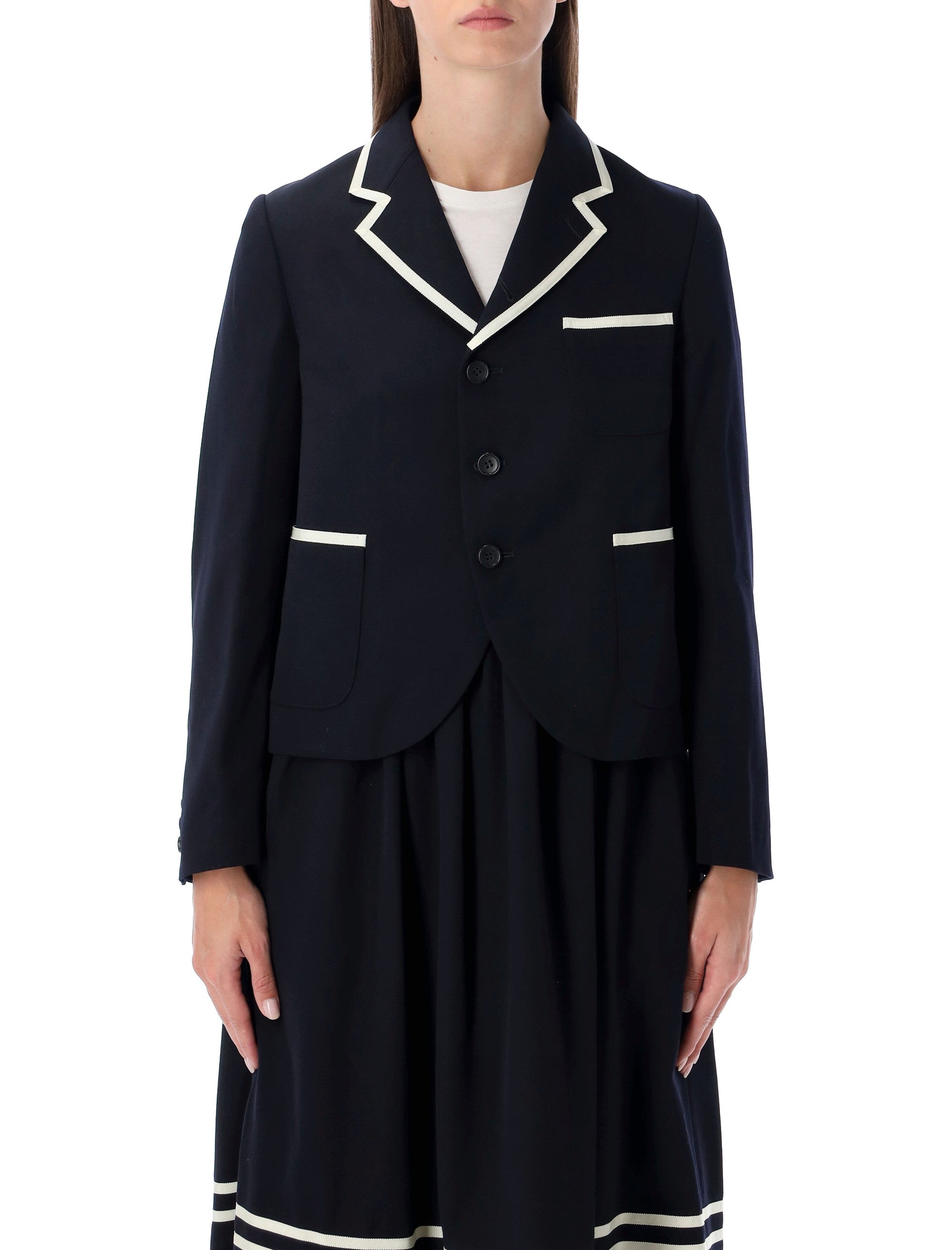 Wool Blazer with Contrast Trim