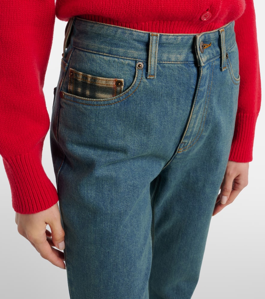 Check flared jeans