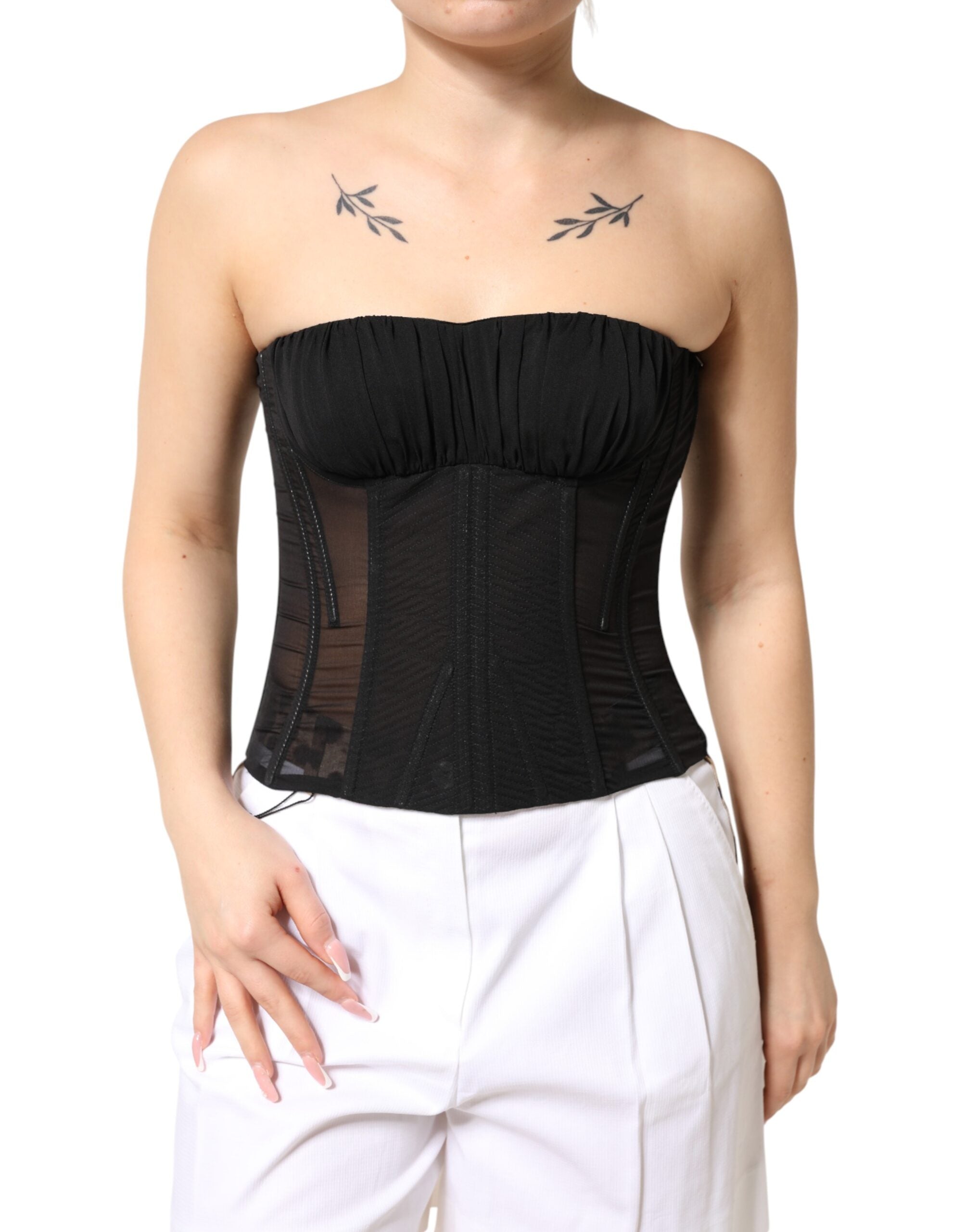 Silk Corset Bustier Top — Black
