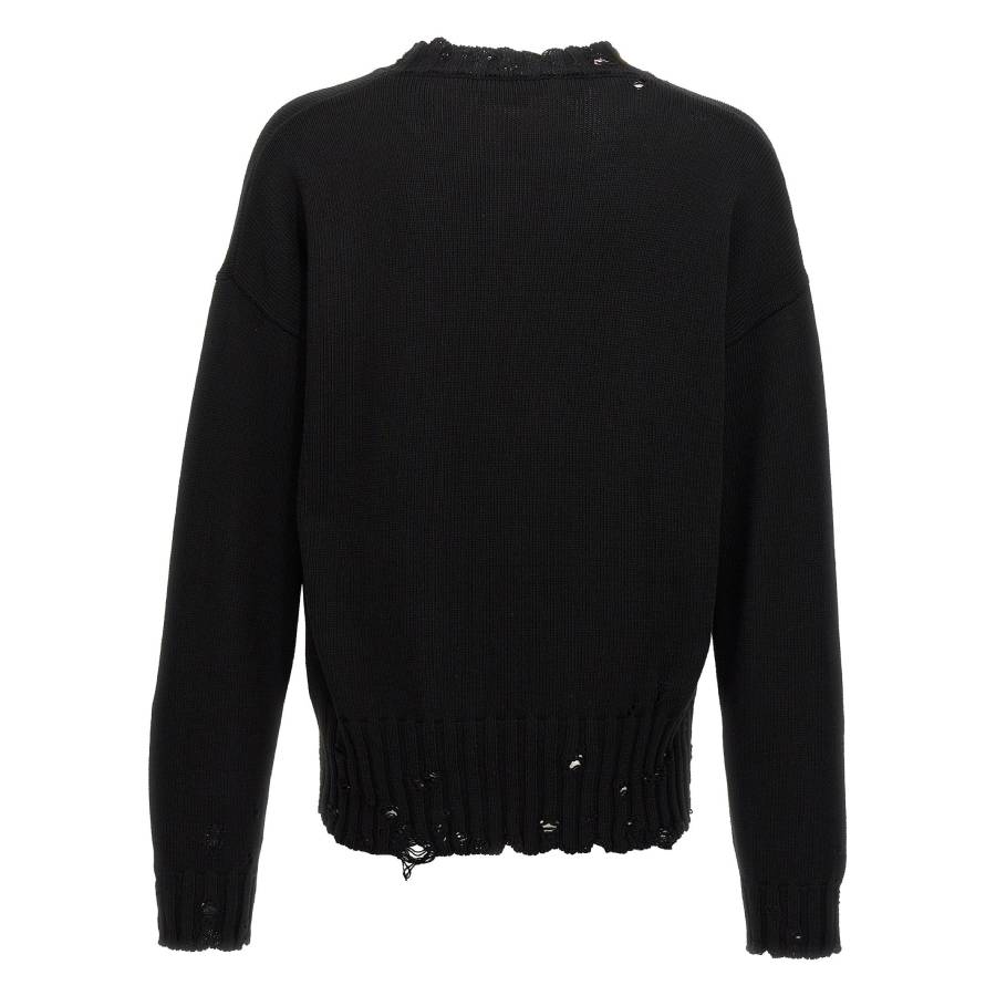 Destroyed Effect Twisted Crewneck Sweater