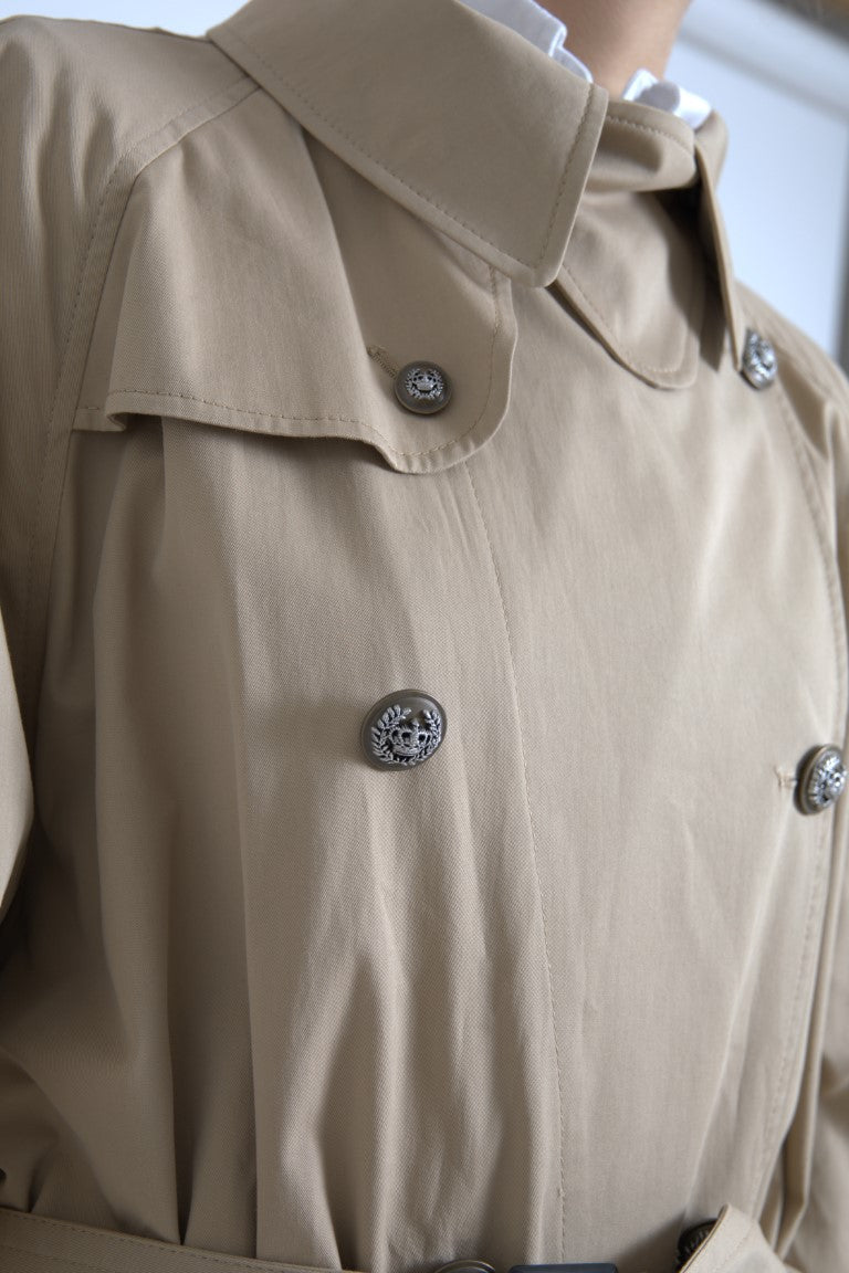 Double-Breasted Cotton Trench Coat — Beige