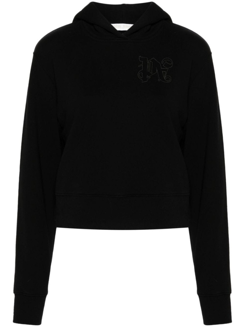 Logo-embroidered cotton hoodie - Black