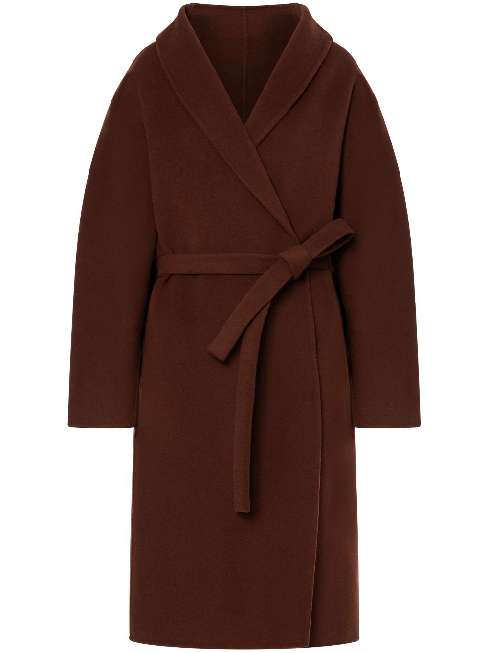 Shawl-lapels belted midi coat - Brown
