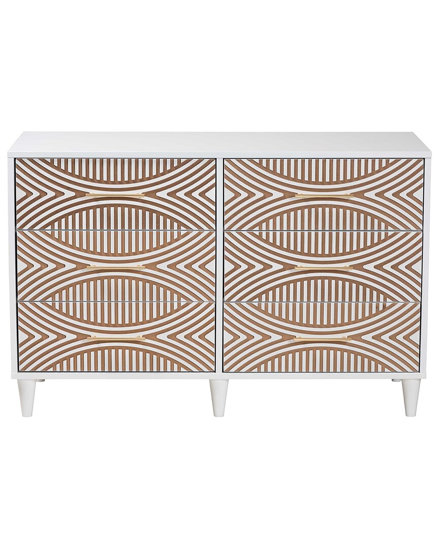 Louetta Coastal White Carved Contrasting 6-Drawer Dresser