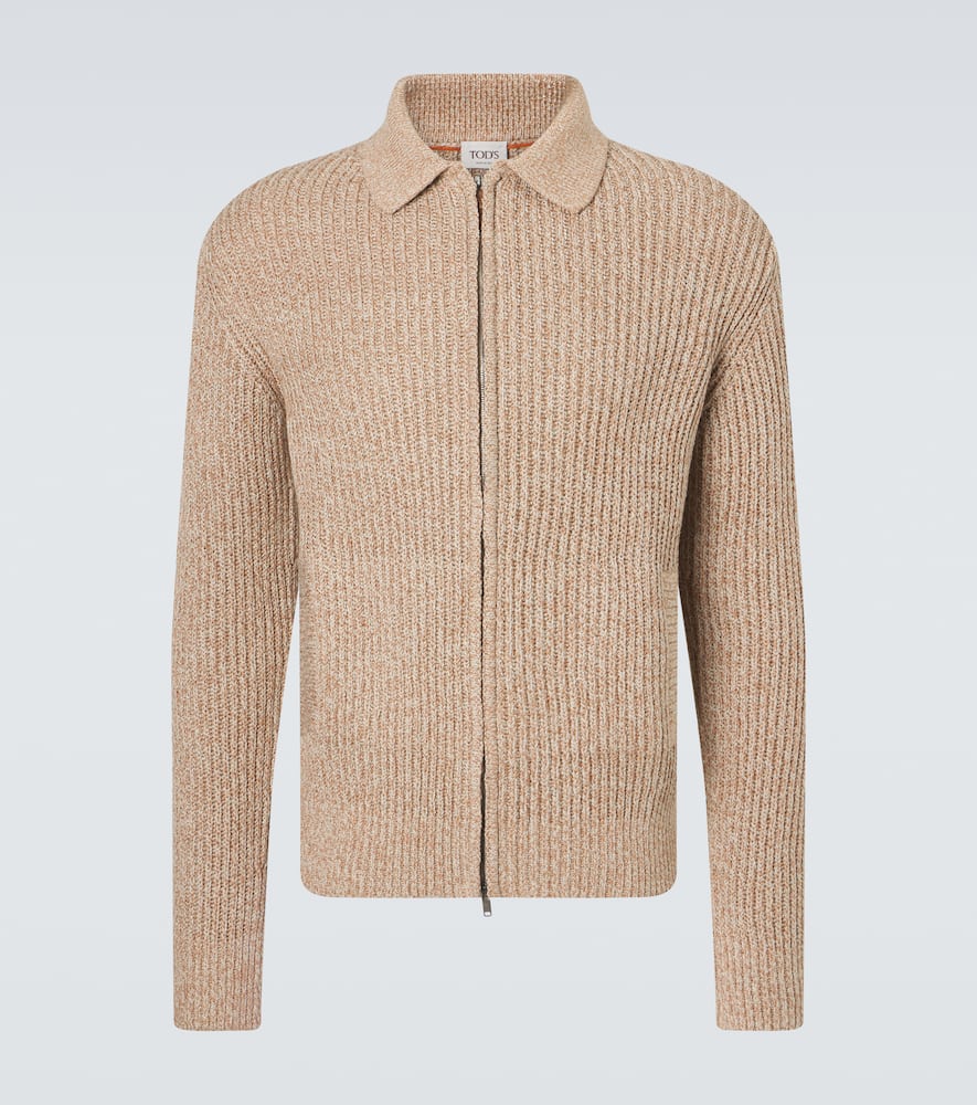 Cotton mouliné zip-up cardigan