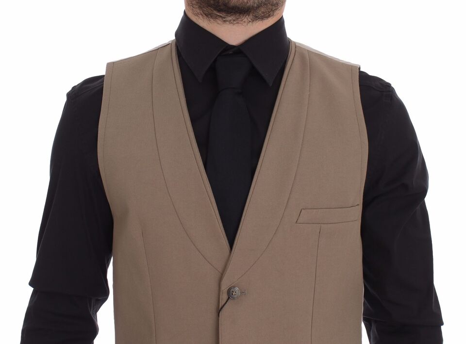 Cotton Slim Fit Vest — Beige