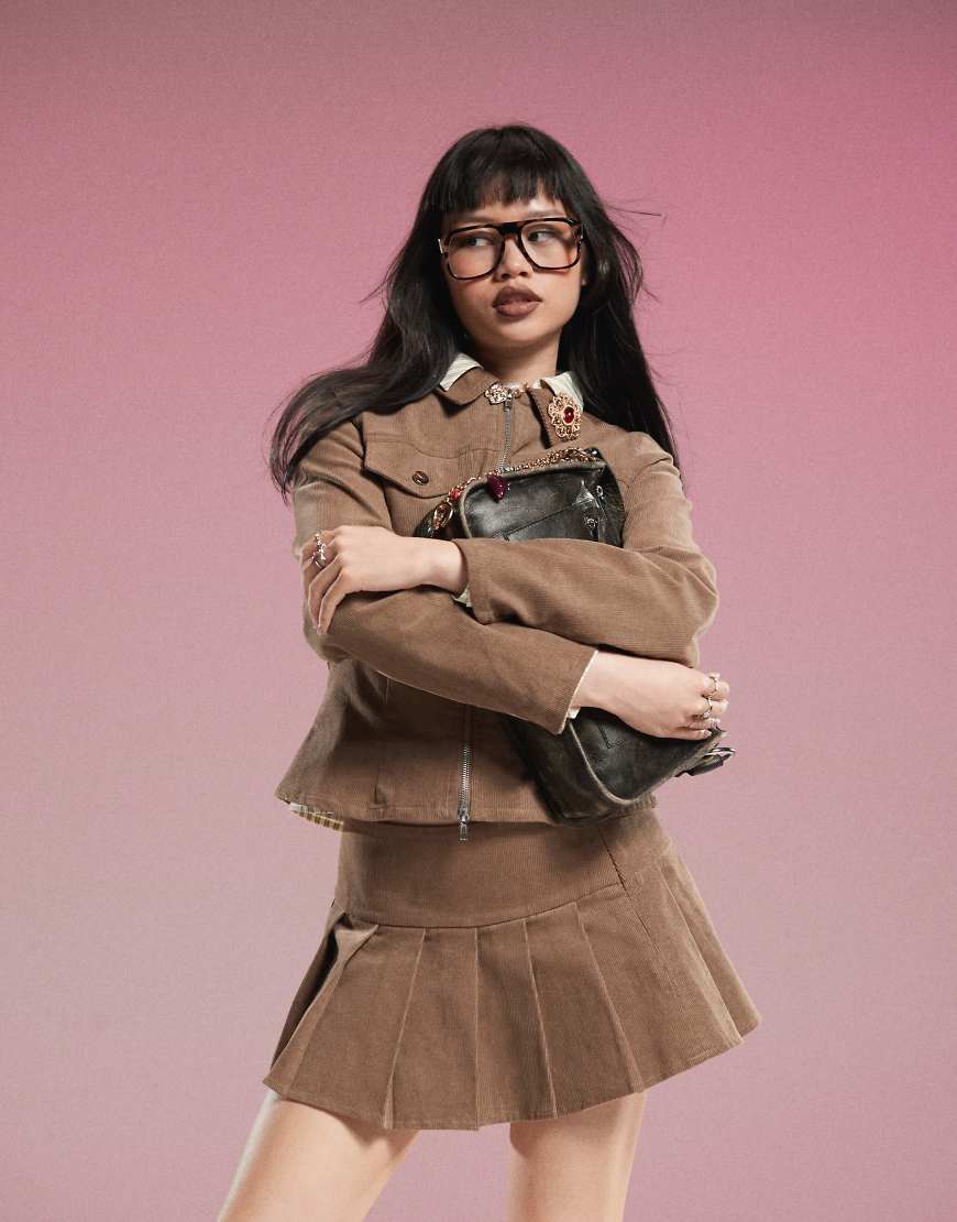 Motel Rohana baby cord jacket in walnut - part of a set-Brown