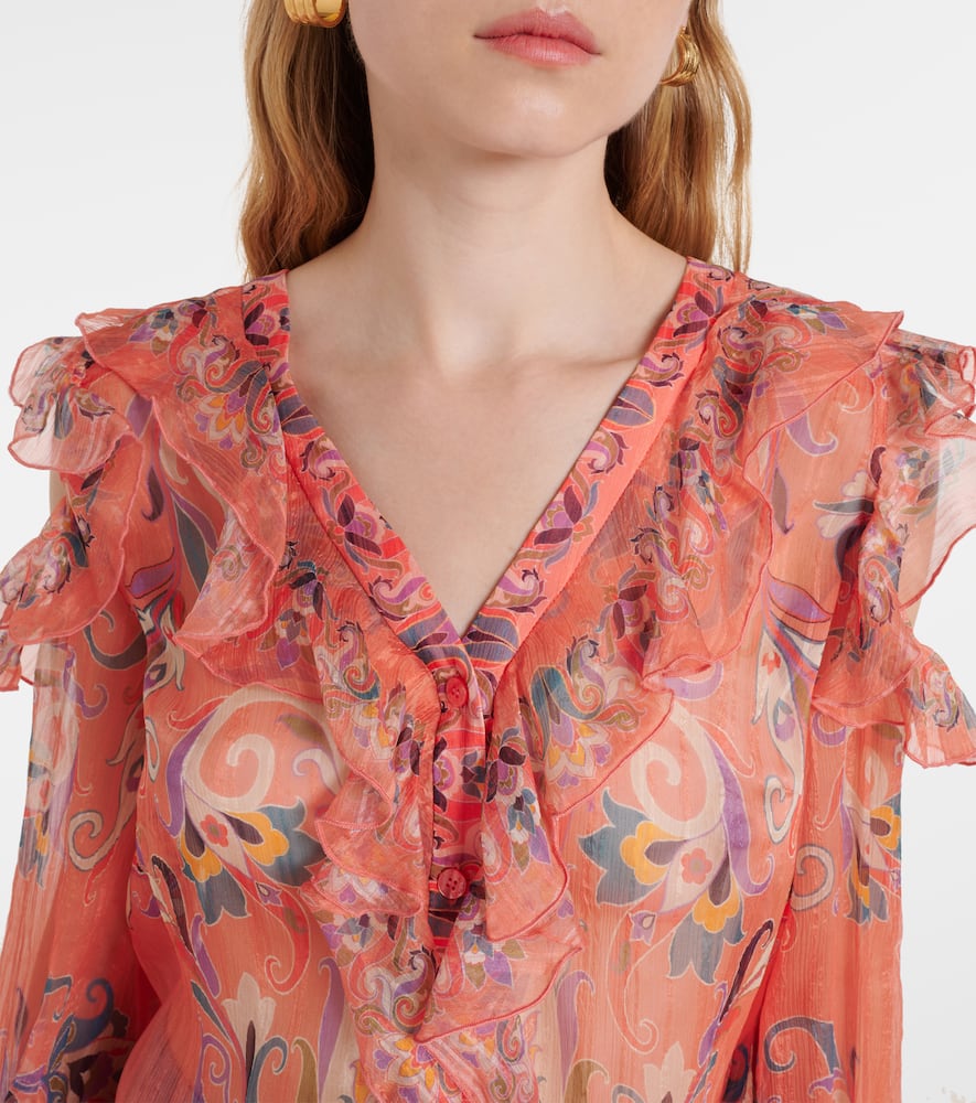 Printed ruffled silk blouse