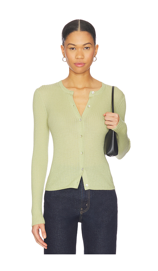 Vince Ribbed Cardigan in Sage. L. Also in
