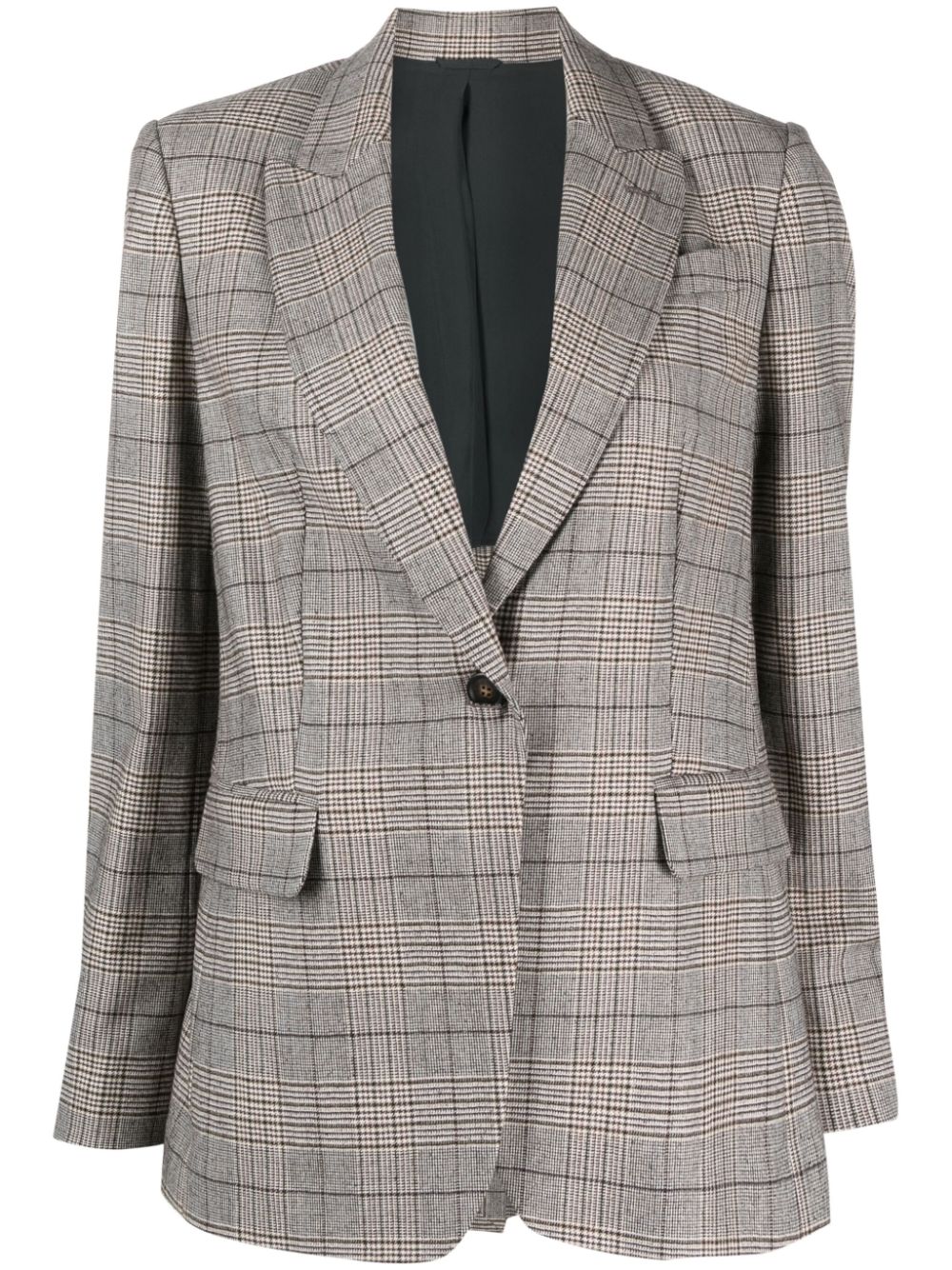 Plaid-check single-breasted blazer - Brown