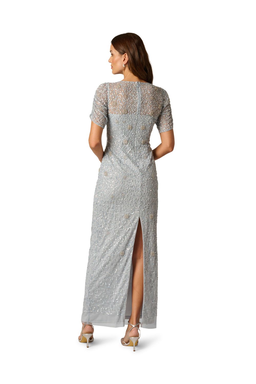 Adrianna Papell Women's Elbow Sleeve Bead Dress in Light Blue