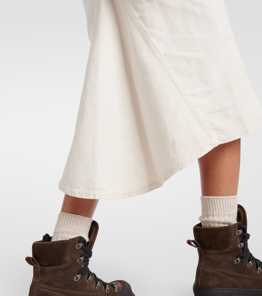 Cotton and linen midi skirt