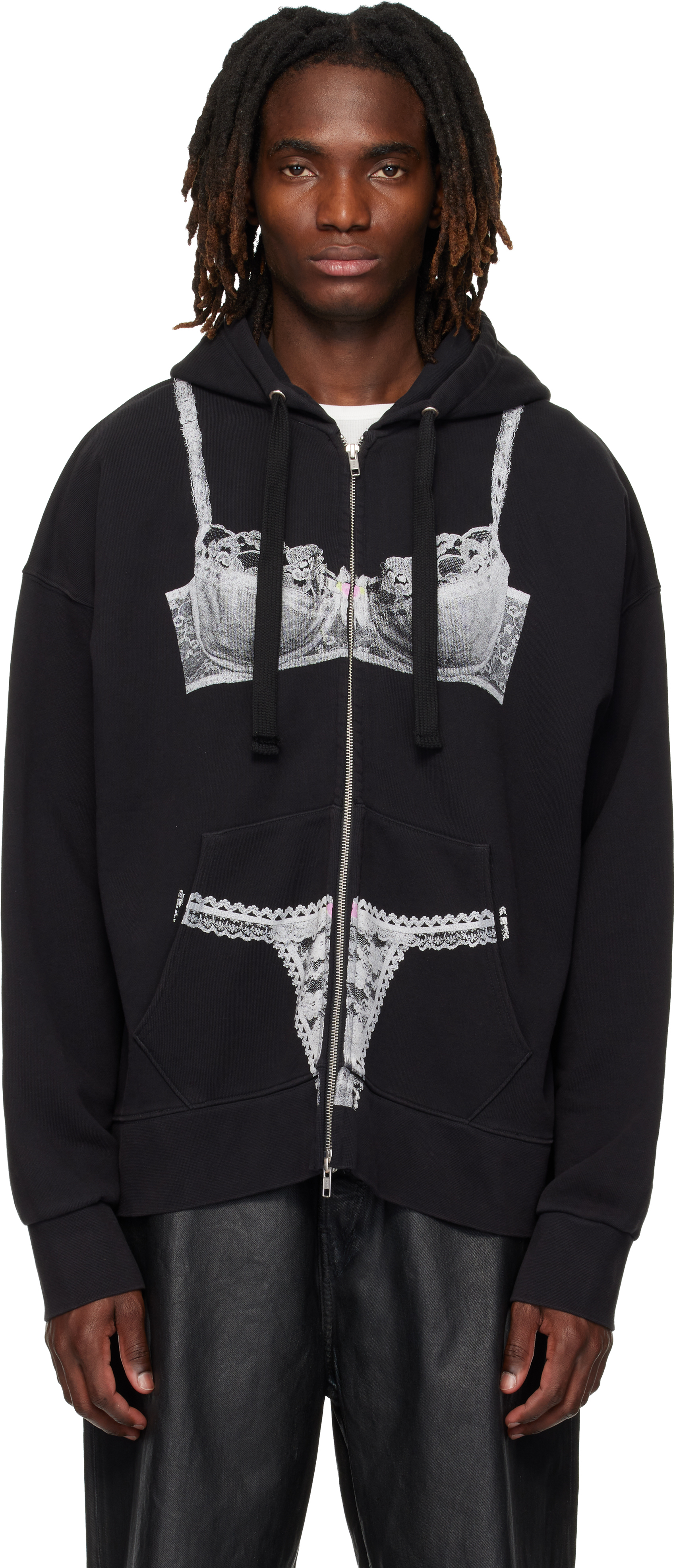 Black Trompe l'Oeil Zip Hoodie