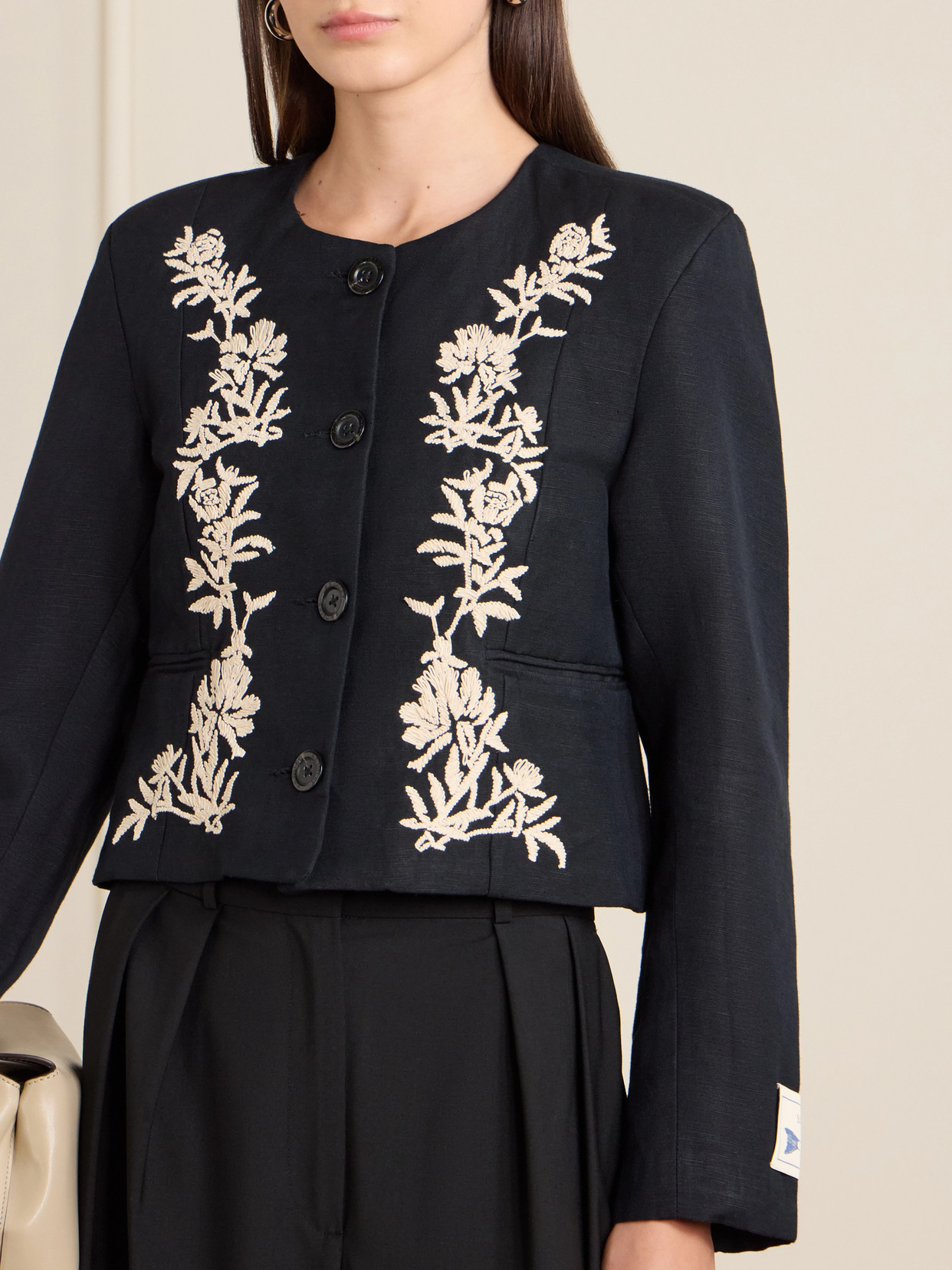 S. S. Daley - Ophelia Cropped Embroidered Woven Jacket - Black