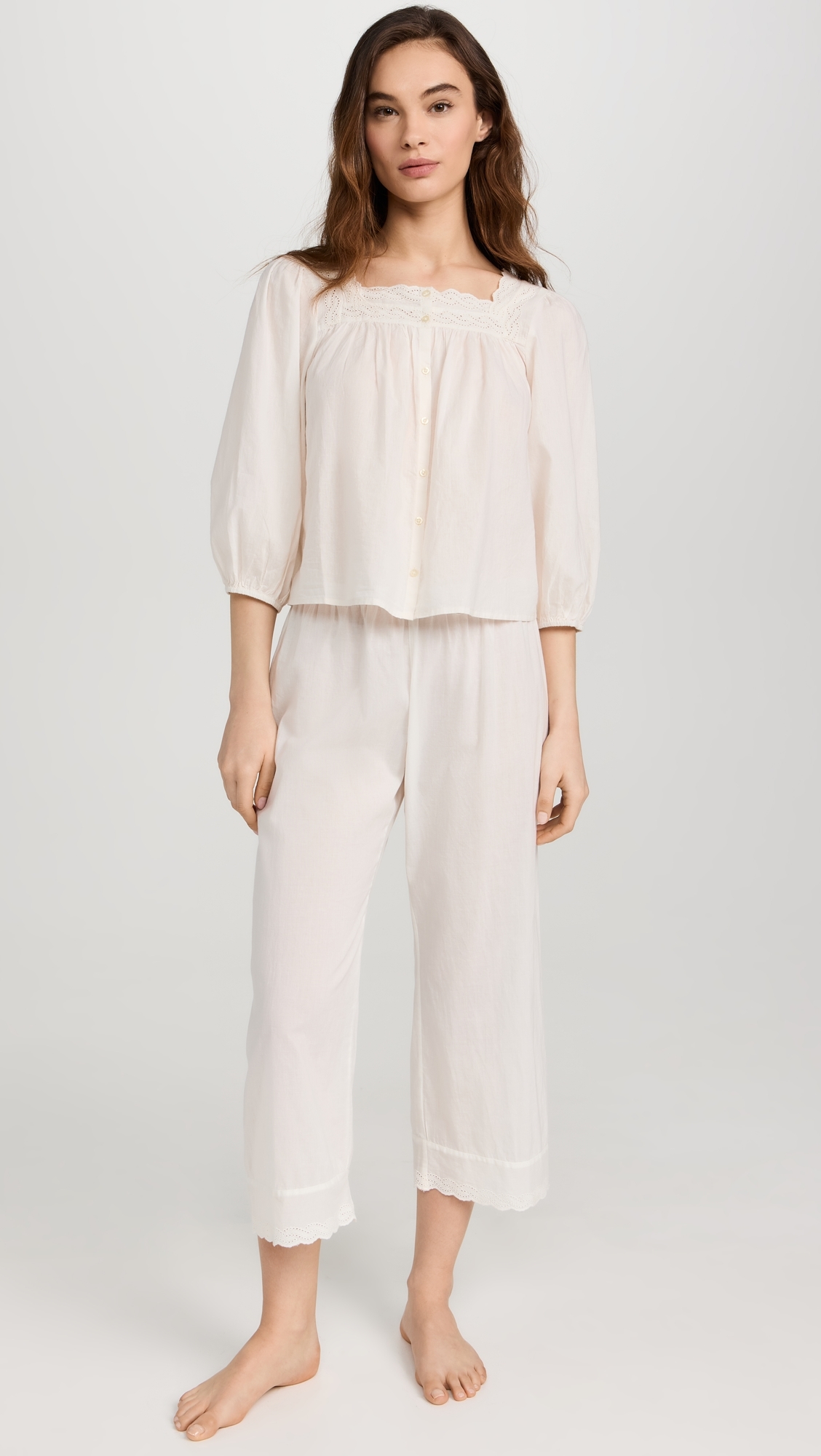 The Eyelet Button Sleep Top True White