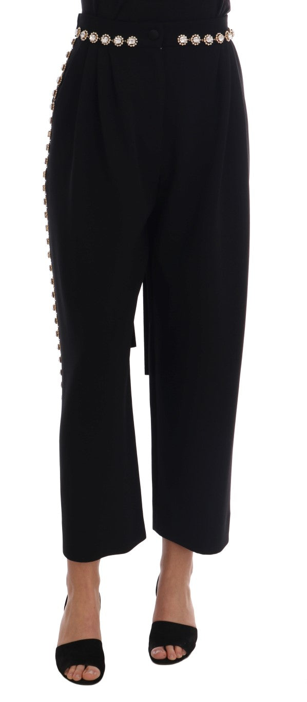 Crystal-Embellished Wool Trousers — Black