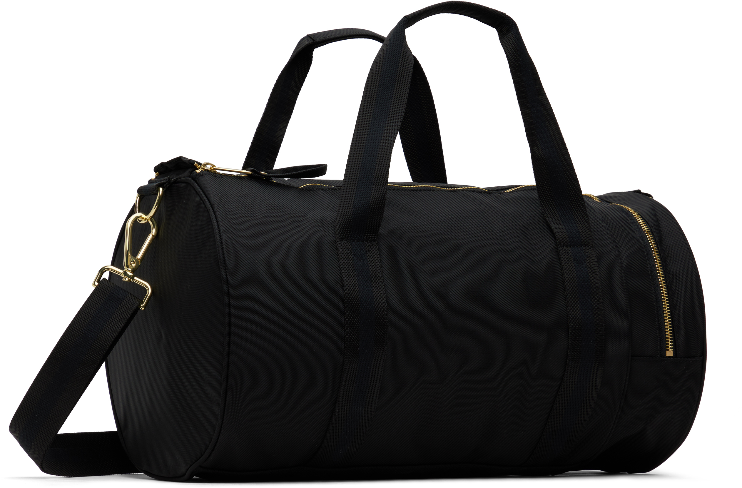Black Textured Nylon Barrel Duffle Bag