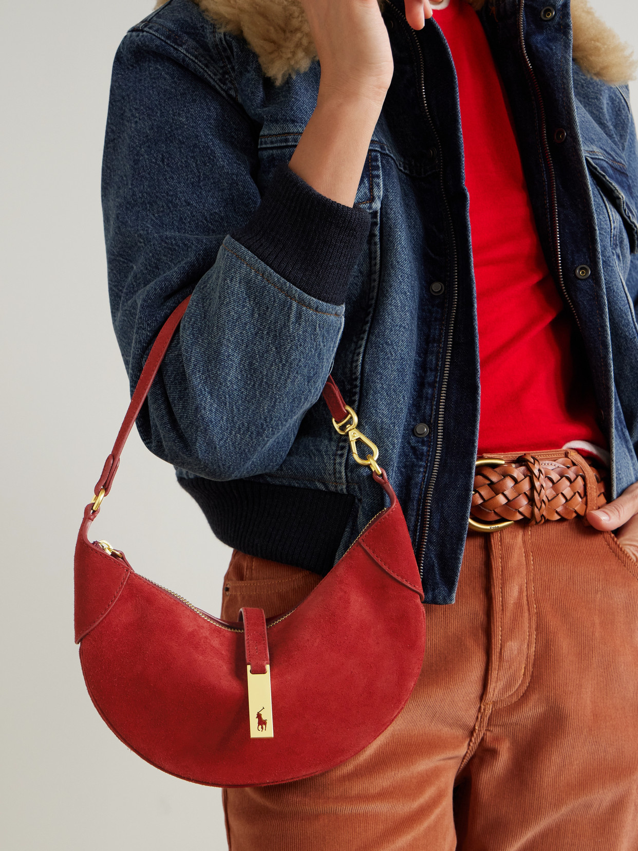Polo Id Mini Suede Shoulder Bag - Red