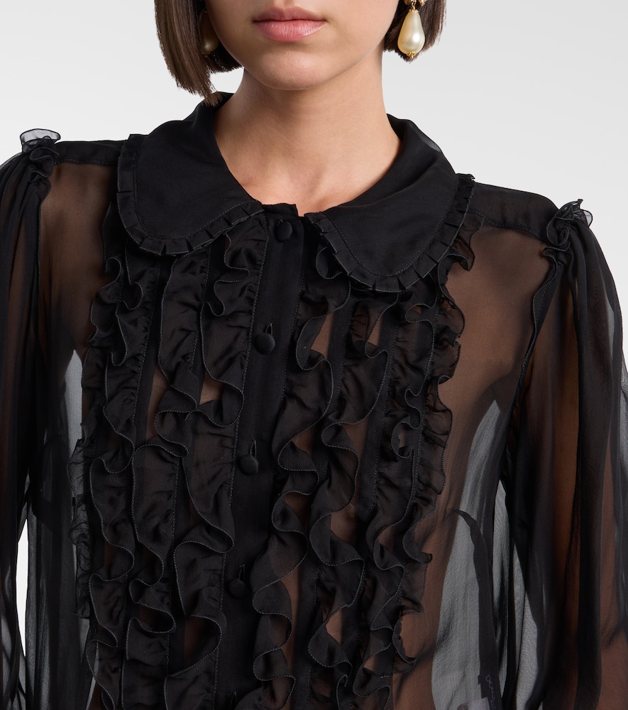 Ruffled sheer silk blouse