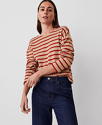 Ann Taylor Petite Weekend Collection Stripe Relaxed Long Sleeve Top