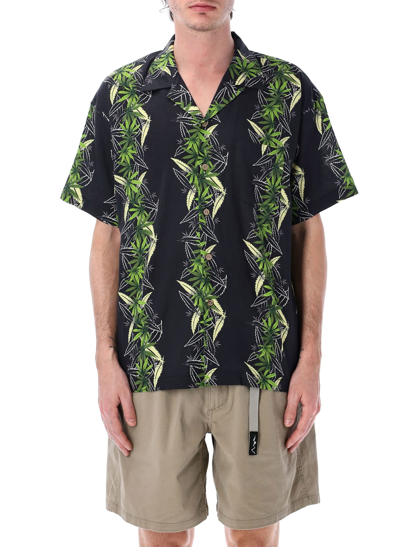 MANASTASH Manaloha tropical leaf-print shirt - Black