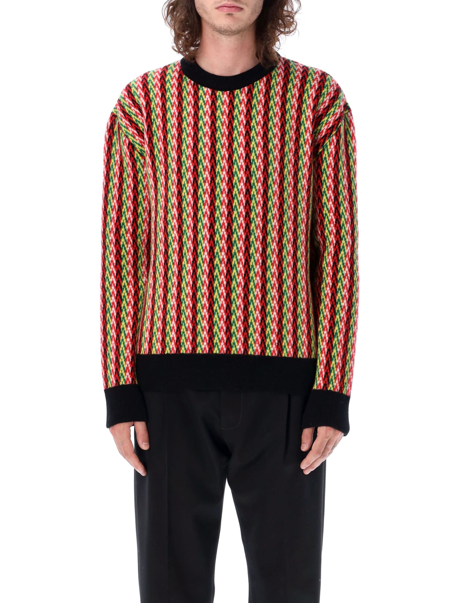 Sweater With Multicolored Chevron Motif