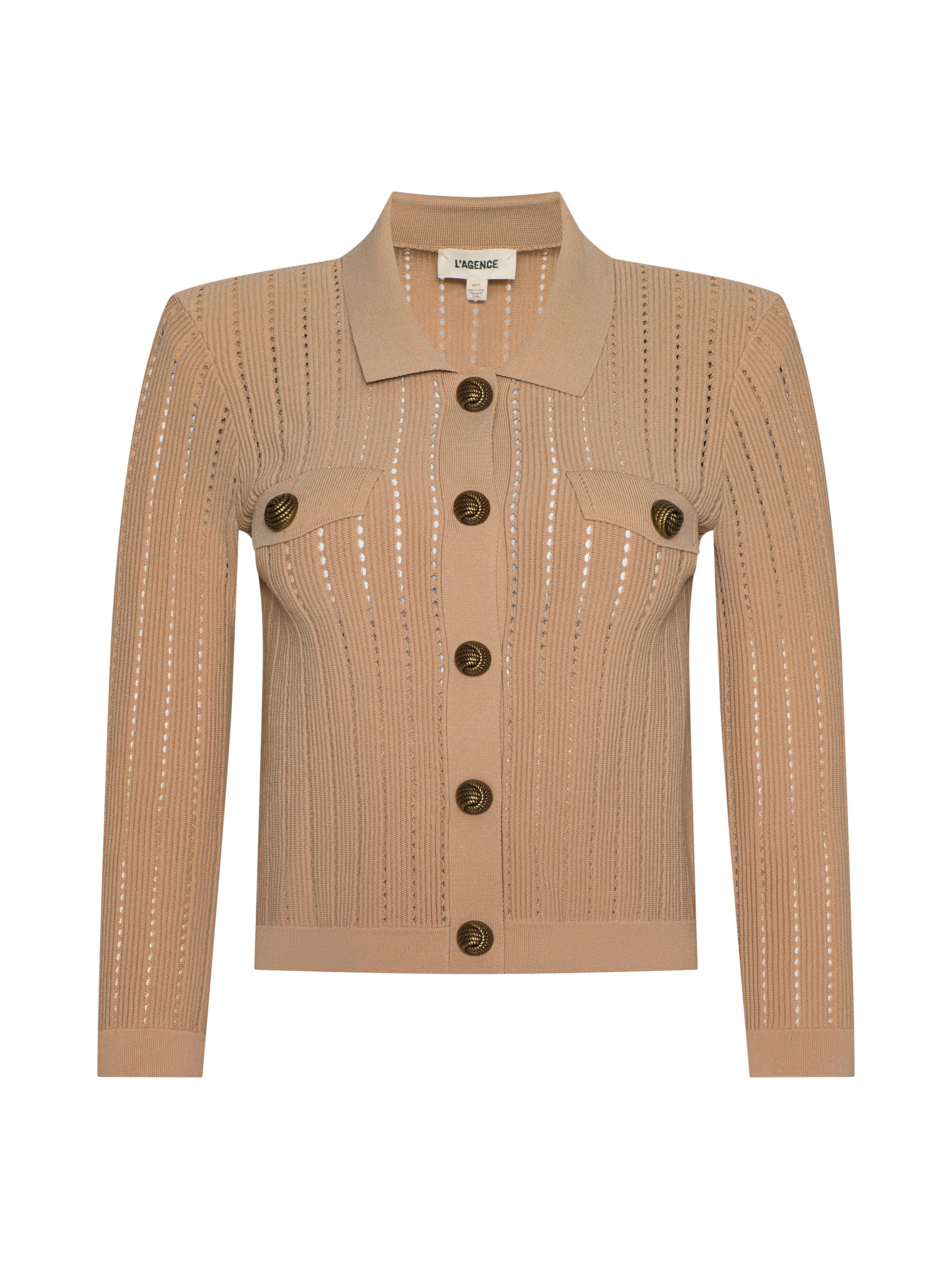 Risa Collared Cardigan In Light Almond/gold