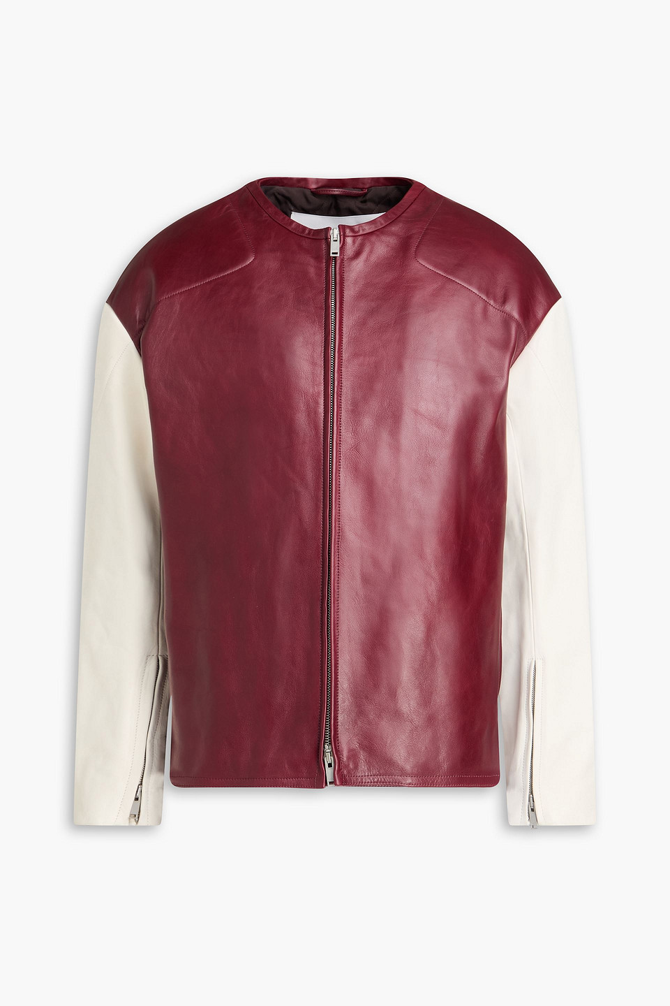 Two-tone leather jacket - Burgundy - IT 50