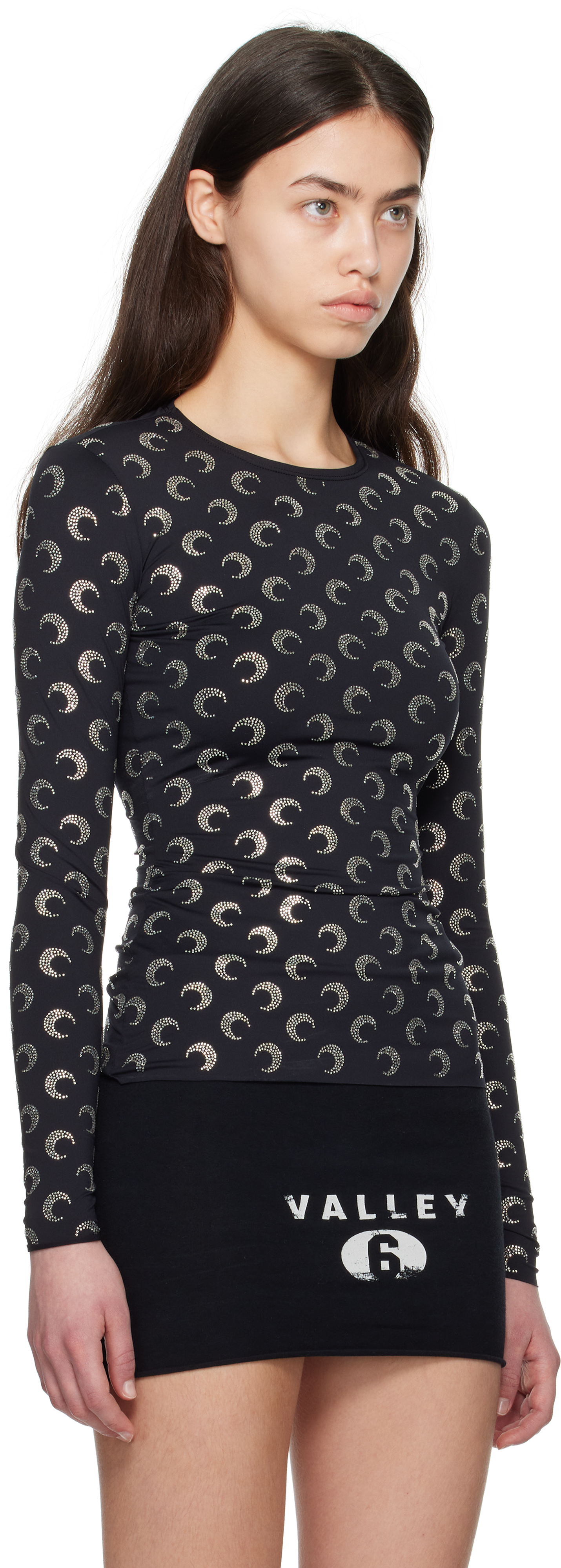 Marine Serre Black Recycled Moon Strass Jersey Second Skin Crewneck T-shirt