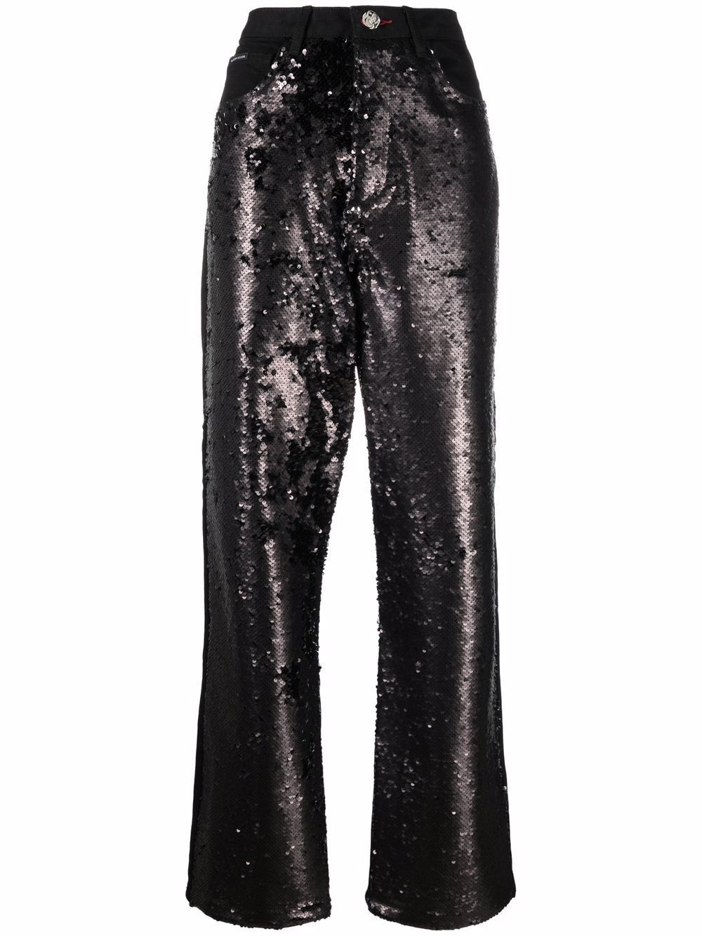 High-waisted sequined jeans - Black