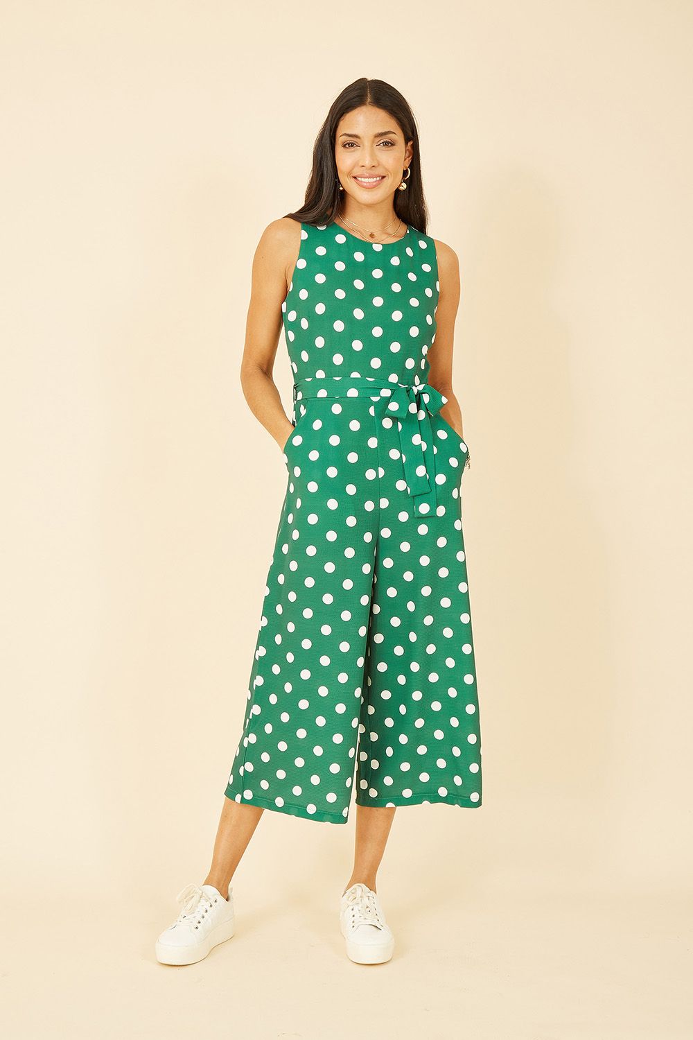 Yumi Women's Green Polka Dot Culotte Jumpsuit