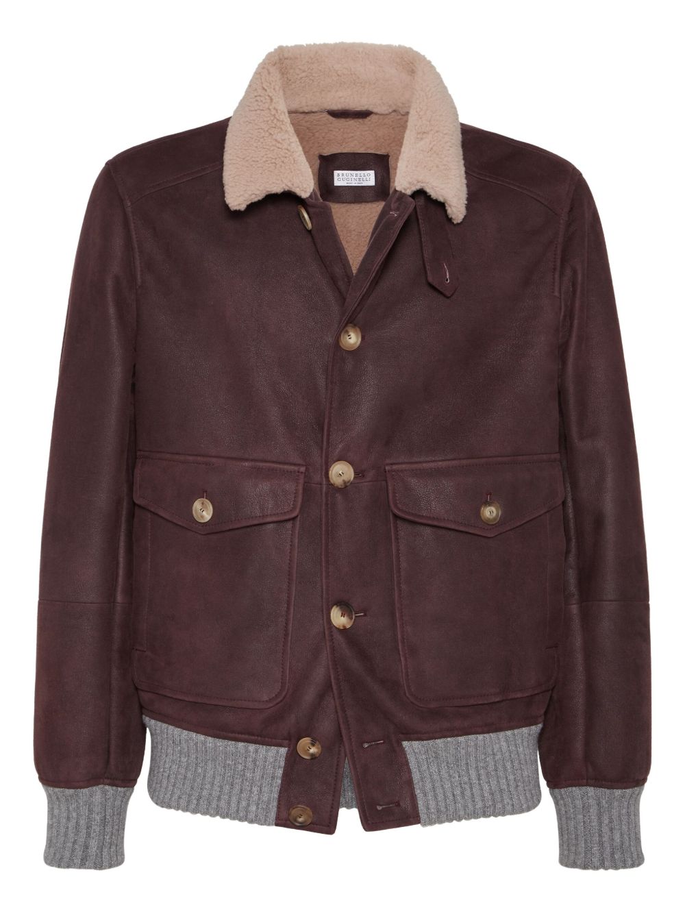 Shearling-collar leather jacket - Purple