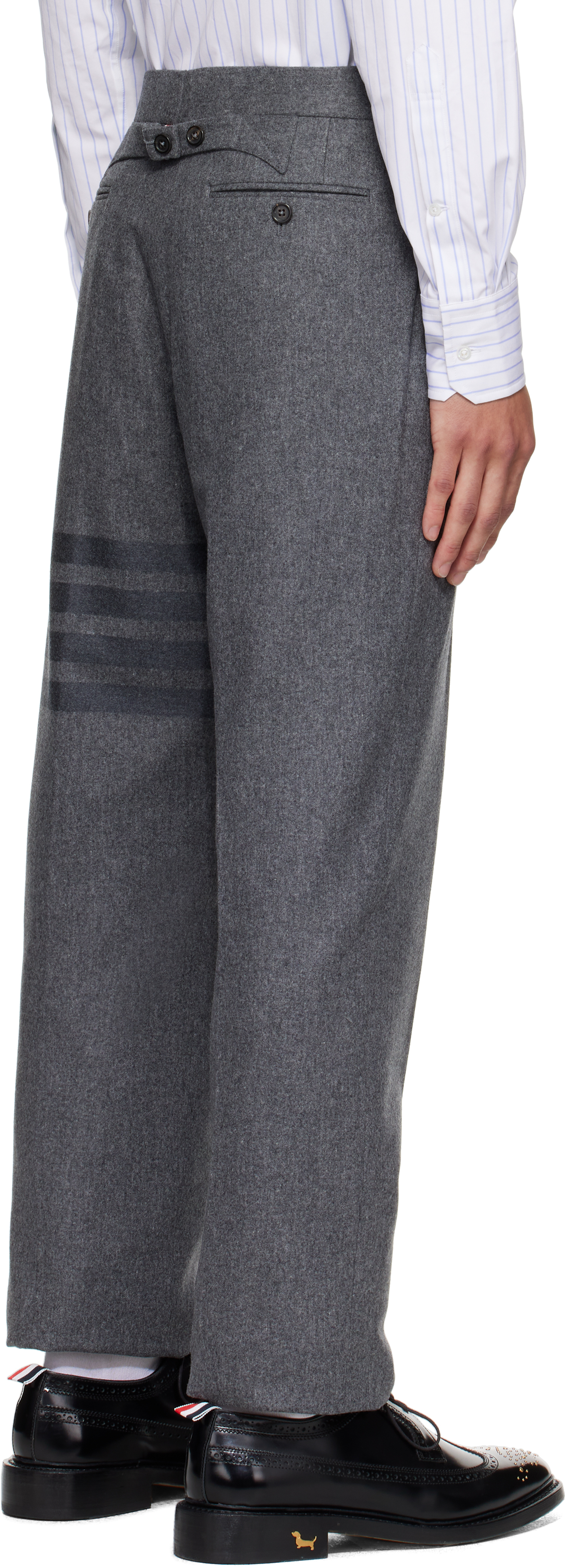 Gray Plain Weave 4-Bar Trousers