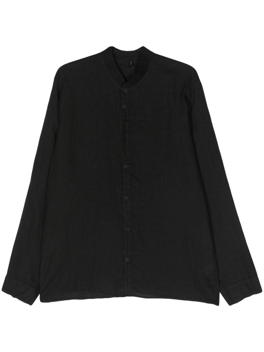 Ribbed-band collar linen shirt - Black