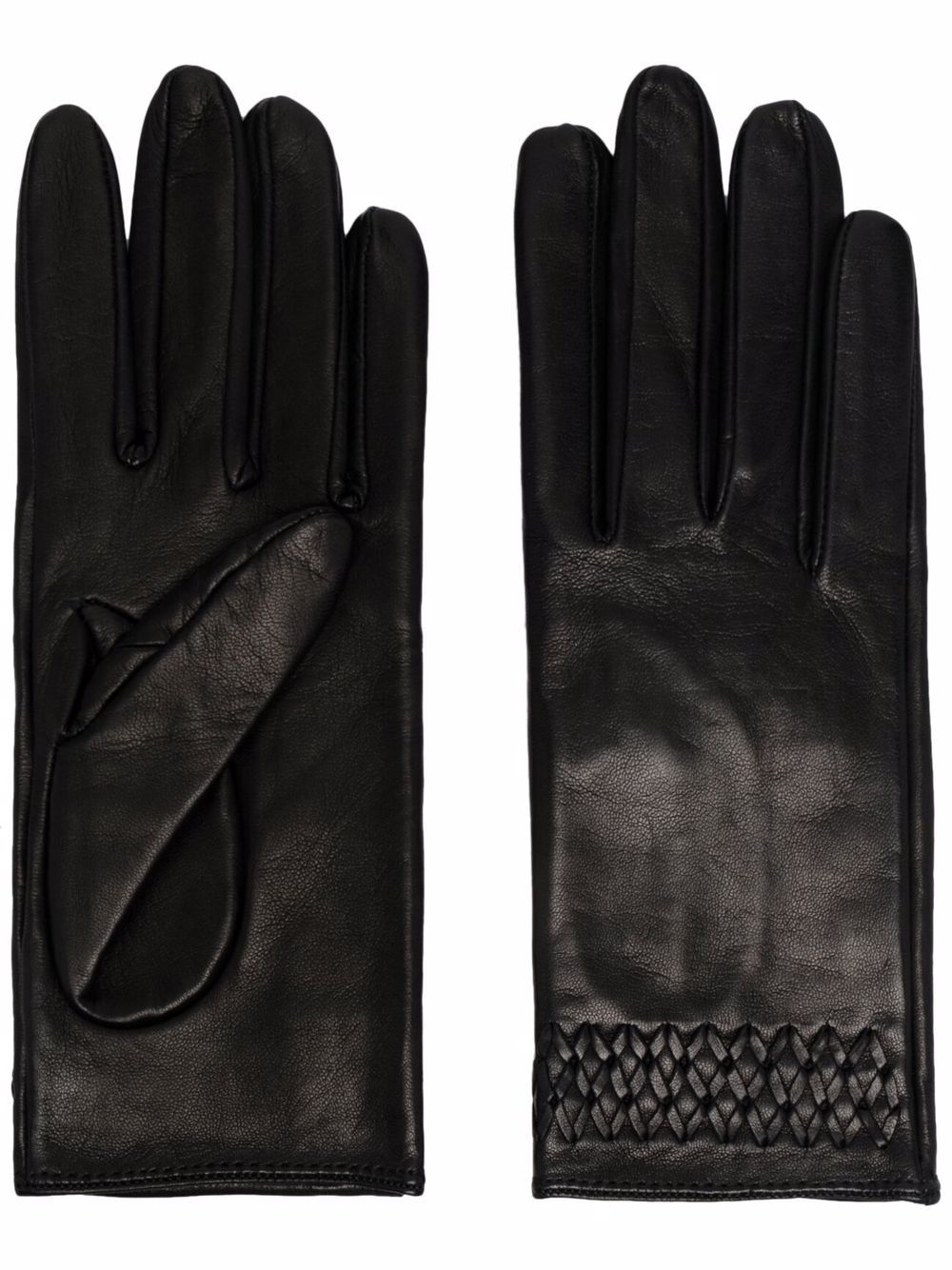 Embroidered-detail leather gloves - Black