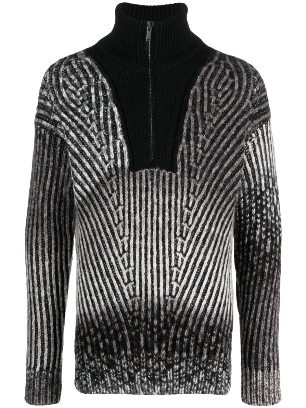 Zip-fastening wool-blend jumper - Black