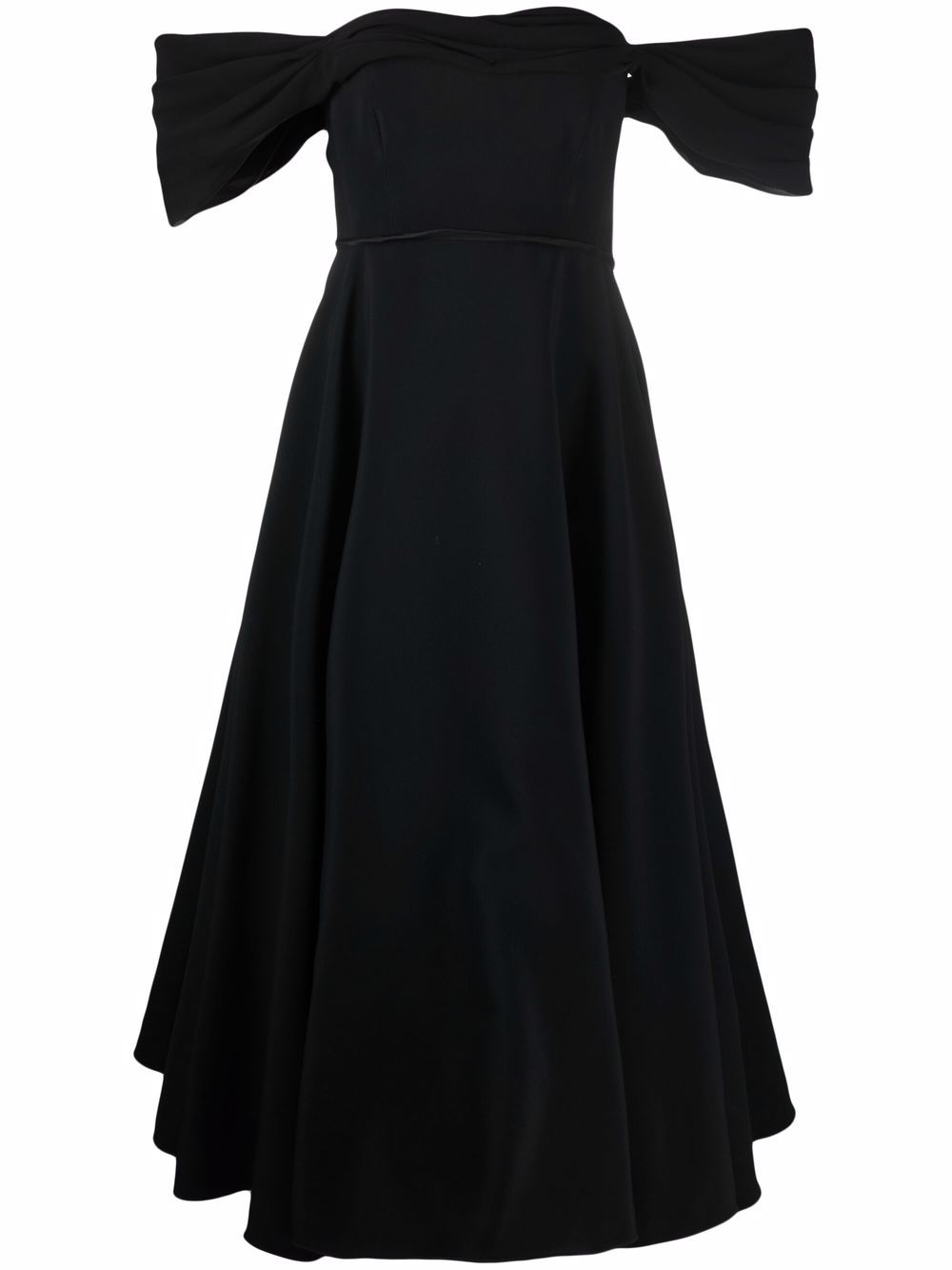 Off-shoulder flared midi dress - Black