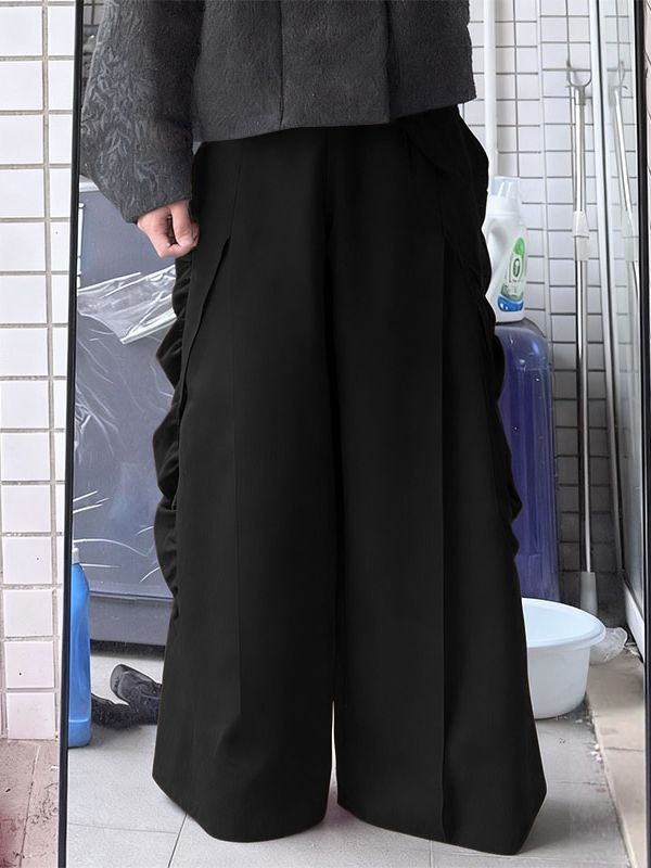 Men's Deconstructed Bubble Pleated Wide Leg Pant SKUL45380 - Black / S