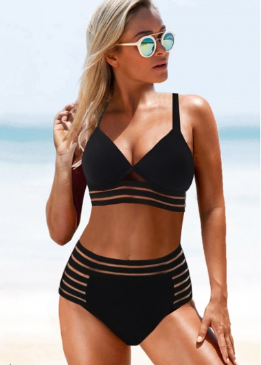 Modlily Sheer Mesh High Waisted Bikini Set