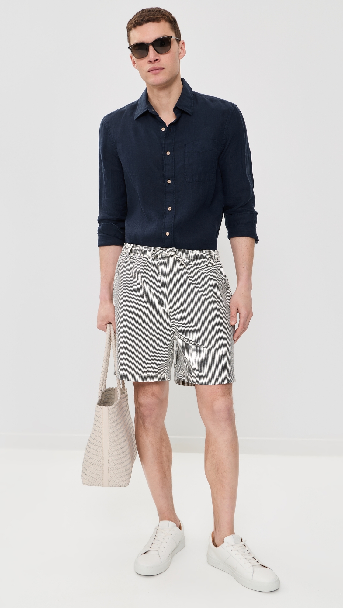 Navy Pinstripe Leisure Shorts 5 Navy