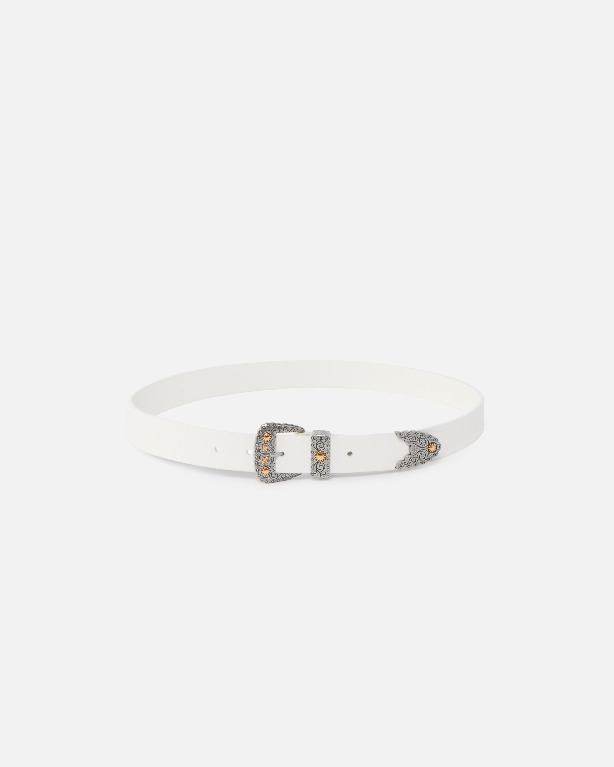 Shiny leather belt with metallic finishes, 3 cm - L