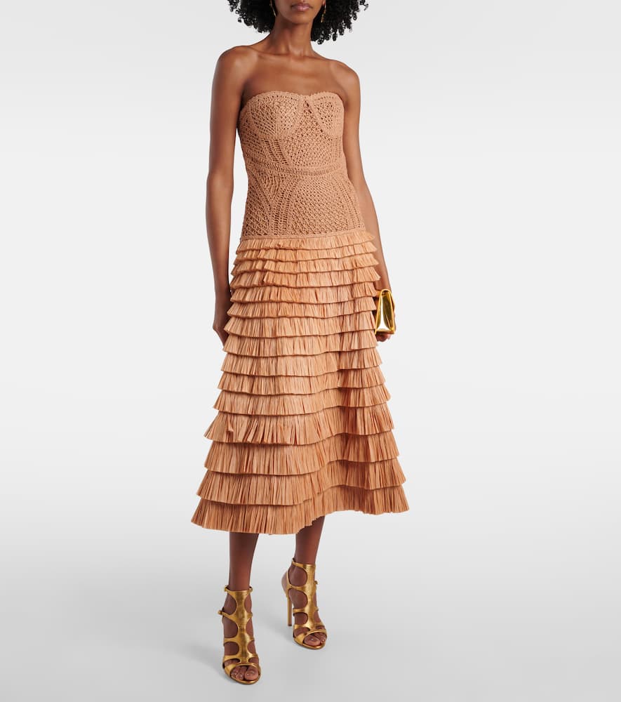 Santana raffia-blend bustier dress