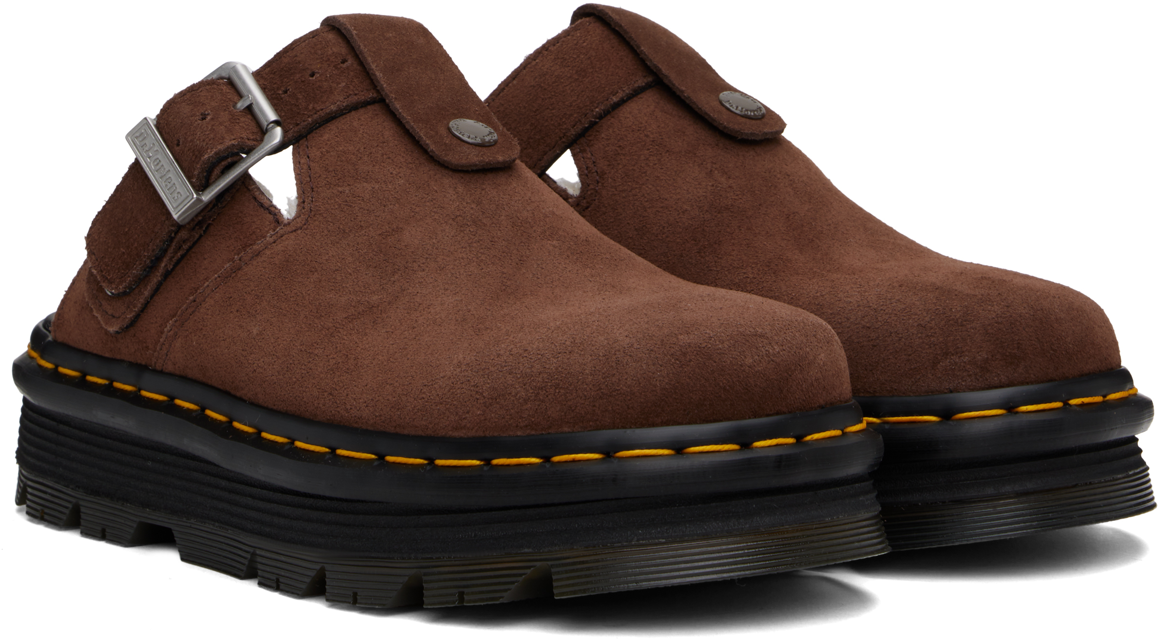 Dr. Martens Brown Zebzag Suede Slingback Platform Mules