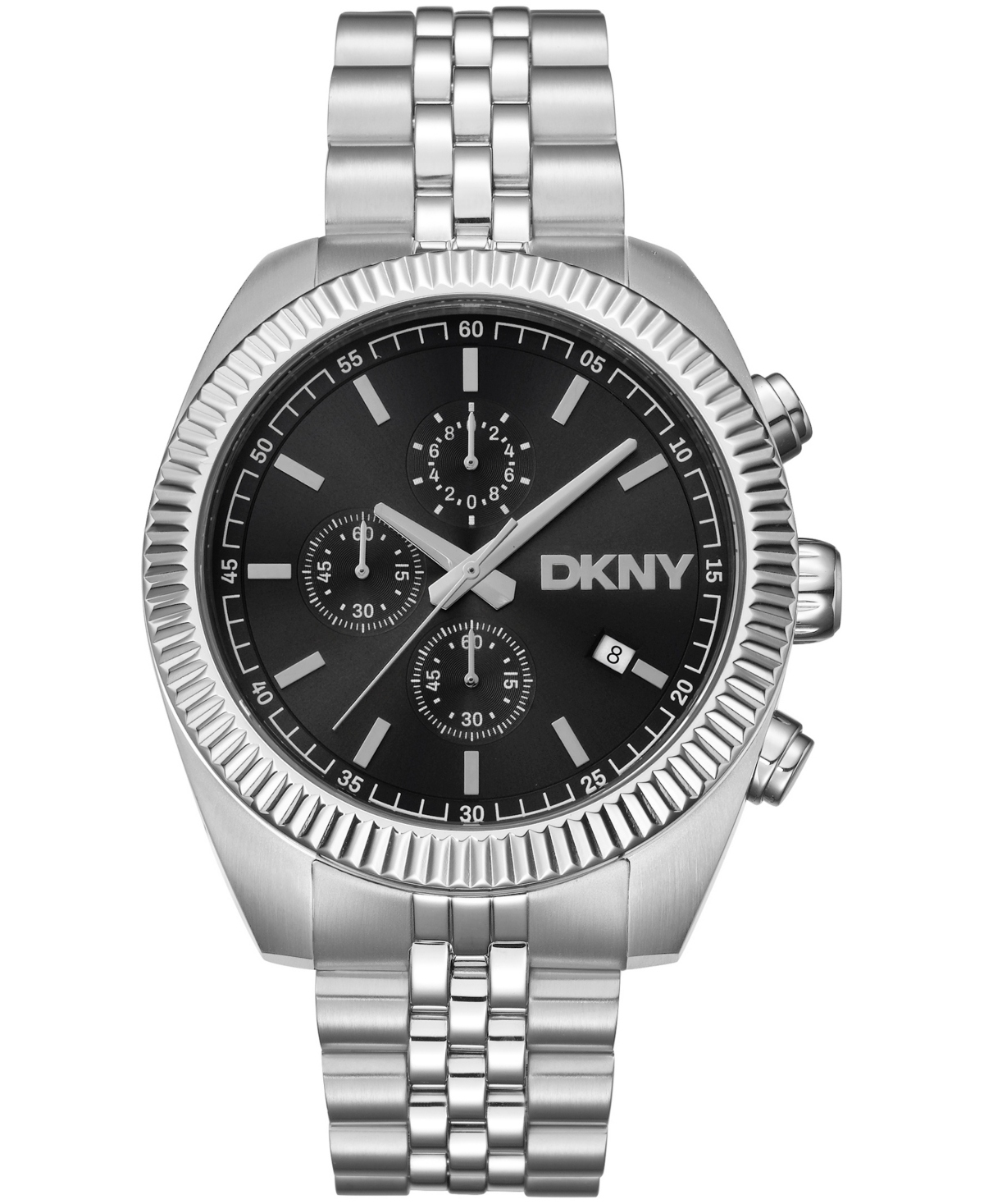 Men's Chronograph Black Dial Stainless Steel Bracelet Watch, 42mm - Black