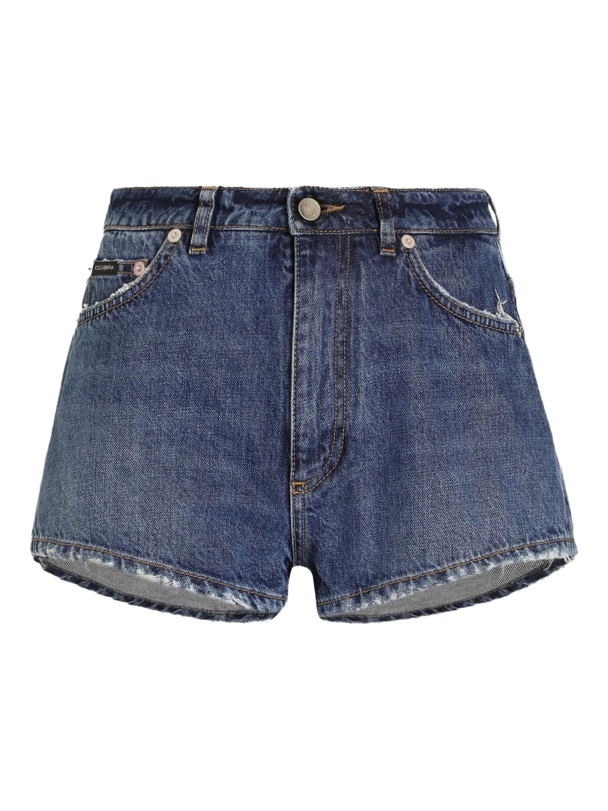 Dolce-Style Cotton Mini Shorts with Logo Tag