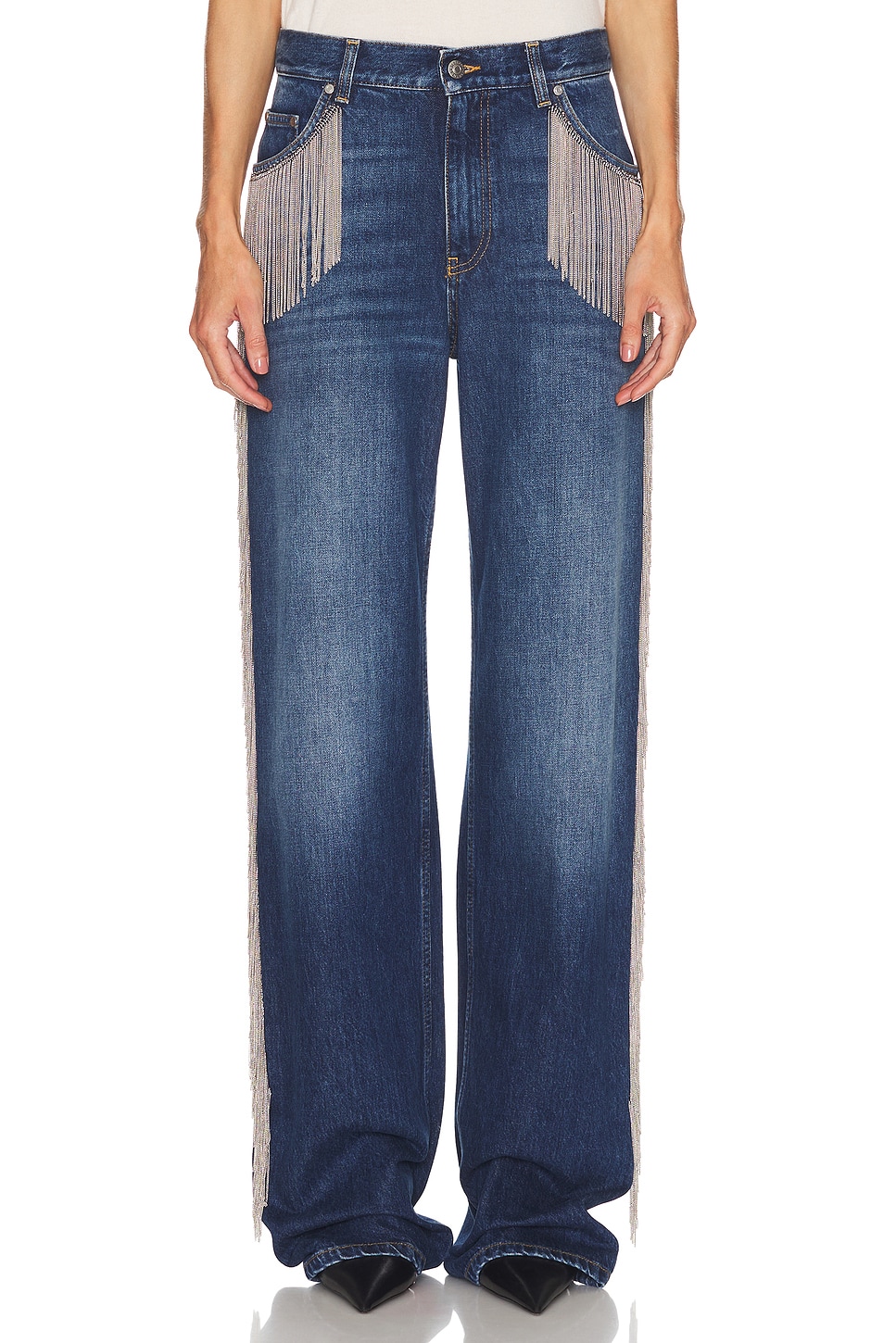 Stella McCartney Chain Fringes Wide Leg in Dark Blue - Blue. 30 also , 25, 26, 27
