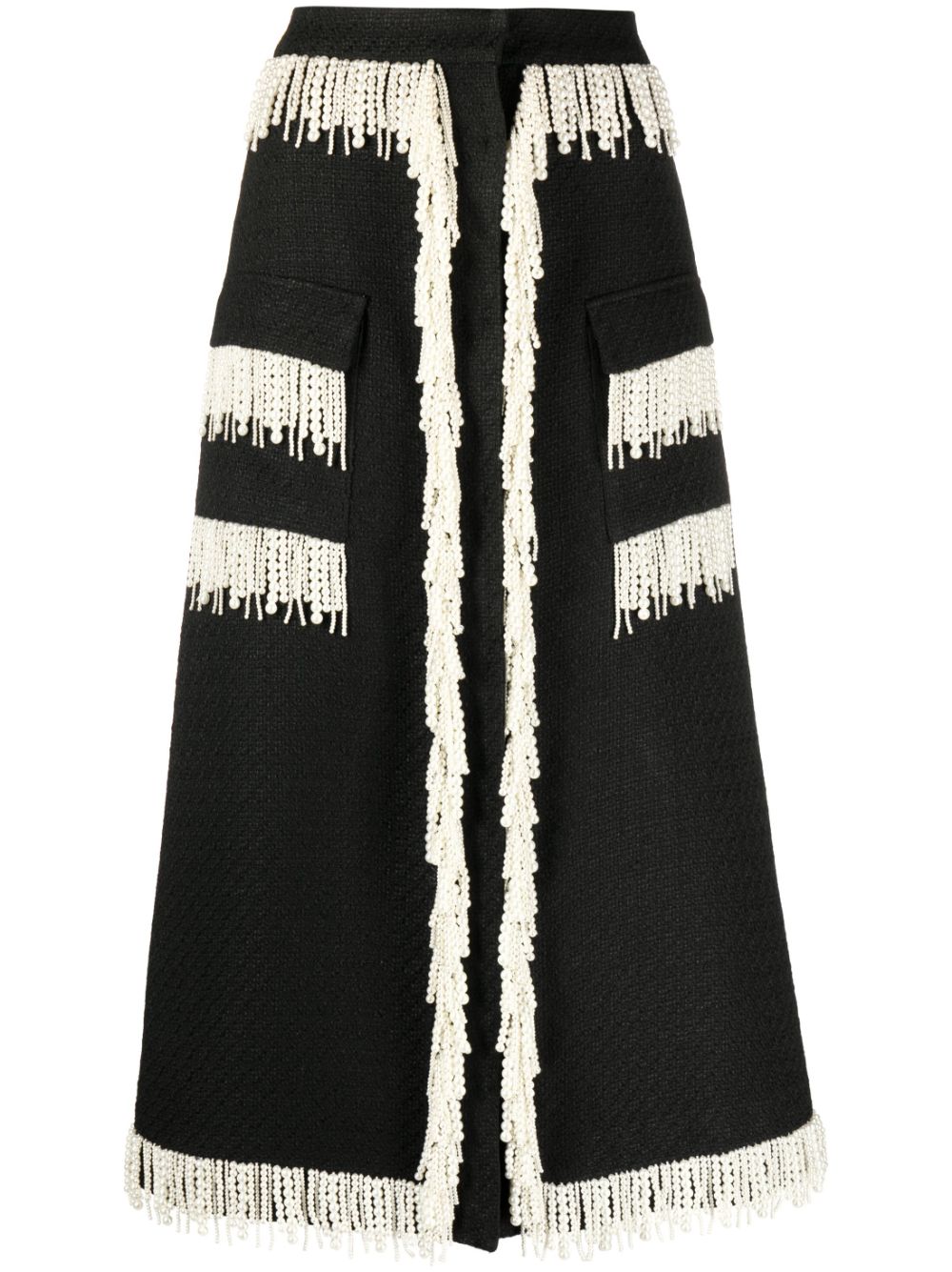 Victoria pearl-embellished tweed skirt - Black