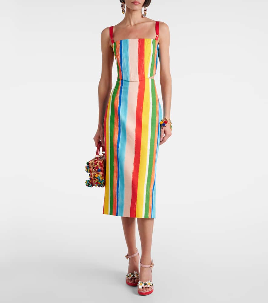 Striped cotton-blend pencil skirt