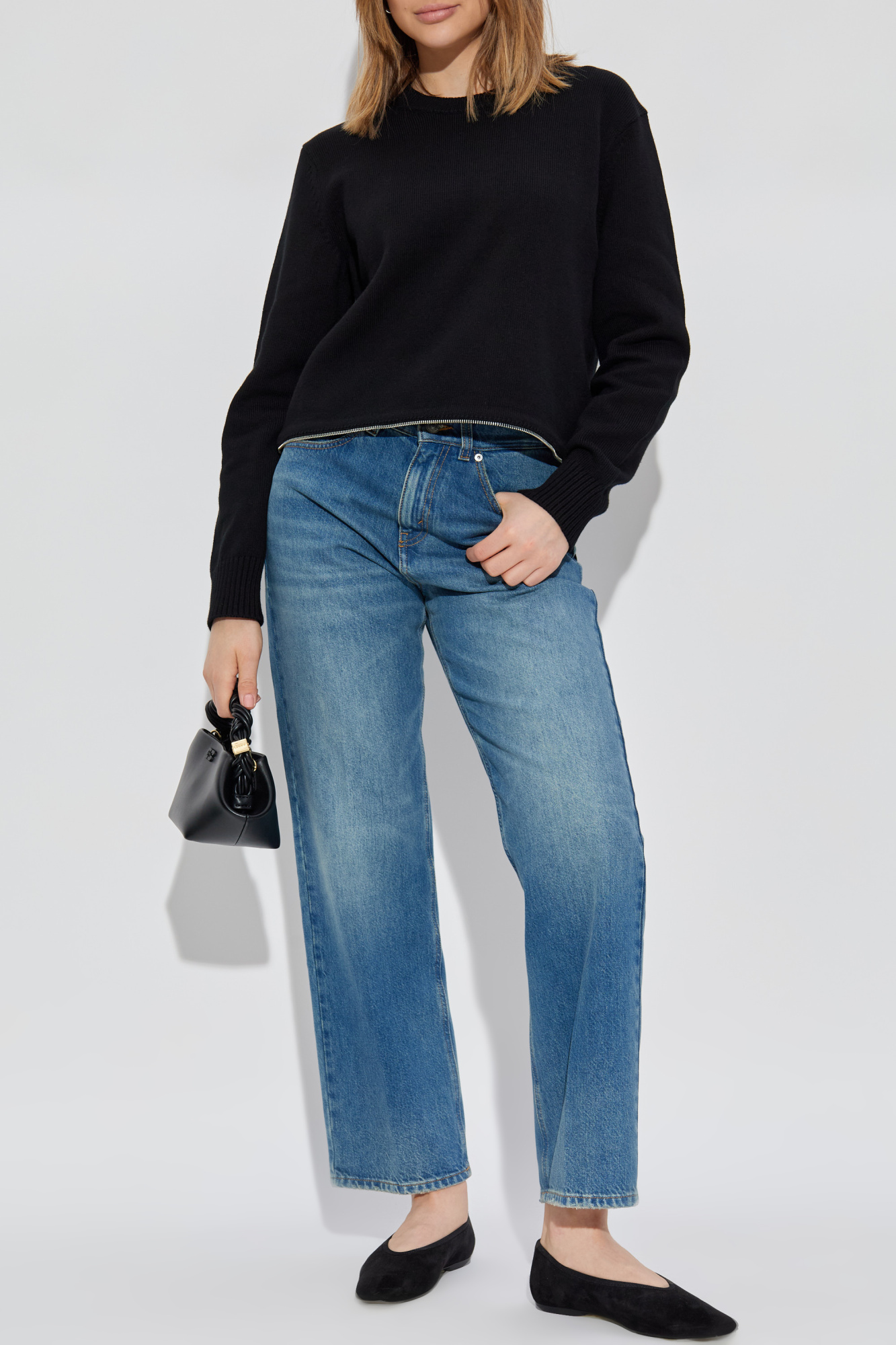 Sweater With Decorative Zipper, Women's, Black